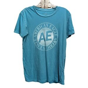 American Eagle Teal/White Graphic‎ Logo Short Sleeve T-Shirt Size XS Crew Neck